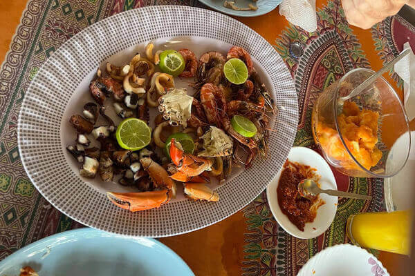 Fresh crabs served on a table during Wasini Island seafood lunch